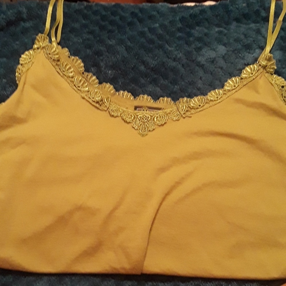 Olive green tank top with lace detailing